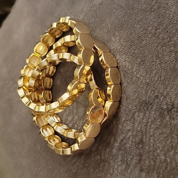 3/$30 Set of Three Metal Geometric Honeycomb Tile Castlecore Stretch Bracelets - Picture 2 of 5